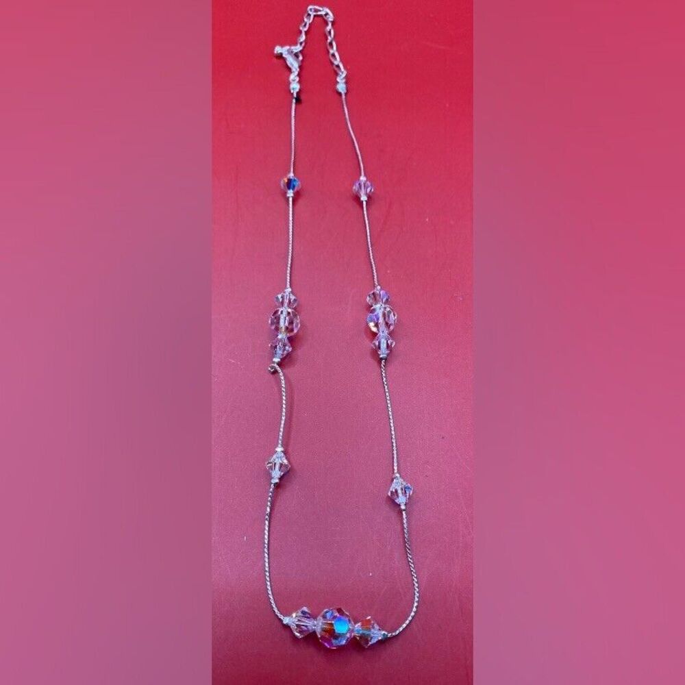 Vintage Women’s Necklace Silver Tone Crystals Party 17”